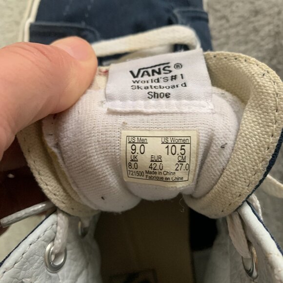 Navy Blue and White Hi-Top Vans. Size 9 Men. - Picture 5 of 8